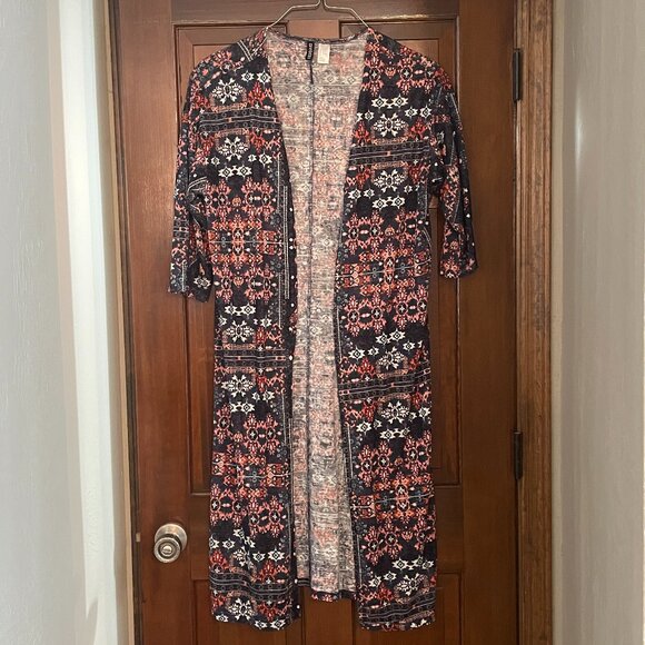Size Large H&M Divided Aztec print navy white orange cardigan duster - Picture 2 of 13